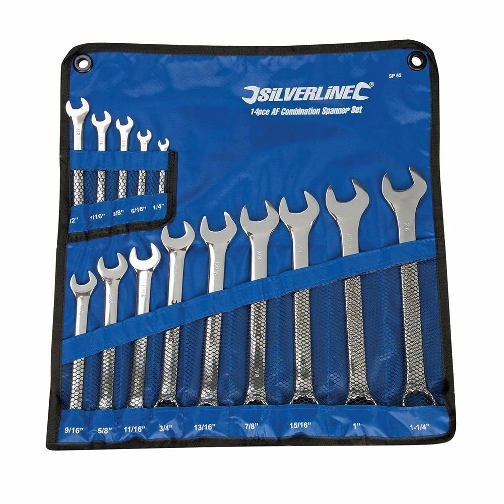 Silverline Combination Spanner Set 14 Piece (1/4 - 1-1/4in) 1 Silverline Combination Spanner Set 14 Piece (1/4 - 1-1/4in)
