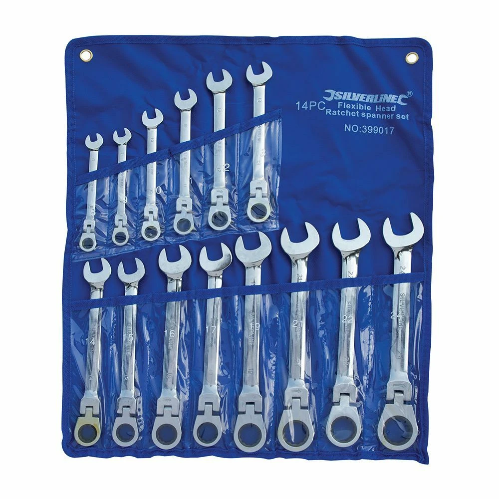 Silverline Flexible Head Ratchet Combination Spanner Set 14 Piece (8-24mm) 1 Silverline Flexible Head Ratchet Combination Spanner Set 14 Piece (8-24mm)