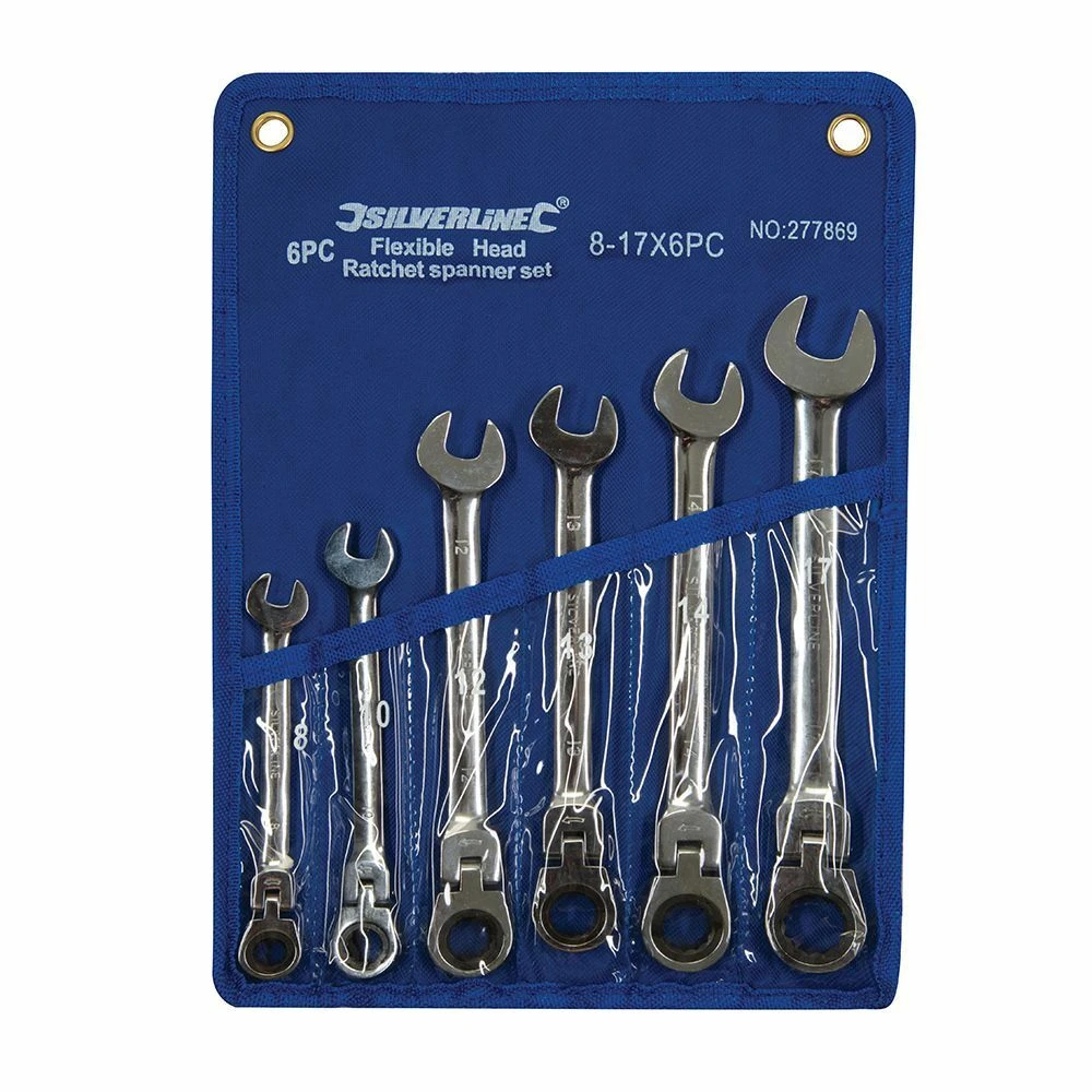 Silverline Flexible Head Ratchet Combination Spanner Set 6 Piece (8-17mm) 1 Silverline Flexible Head Ratchet Combination Spanner Set 6 Piece (8-17mm)