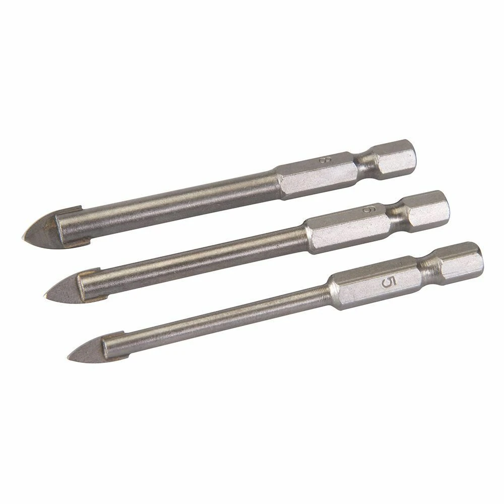 Silverline Hex Drive Tile & Glass Drill Bit 3 Piece Set 1 Silverline Hex Drive Tile & Glass Drill Bit 3 Piece Set