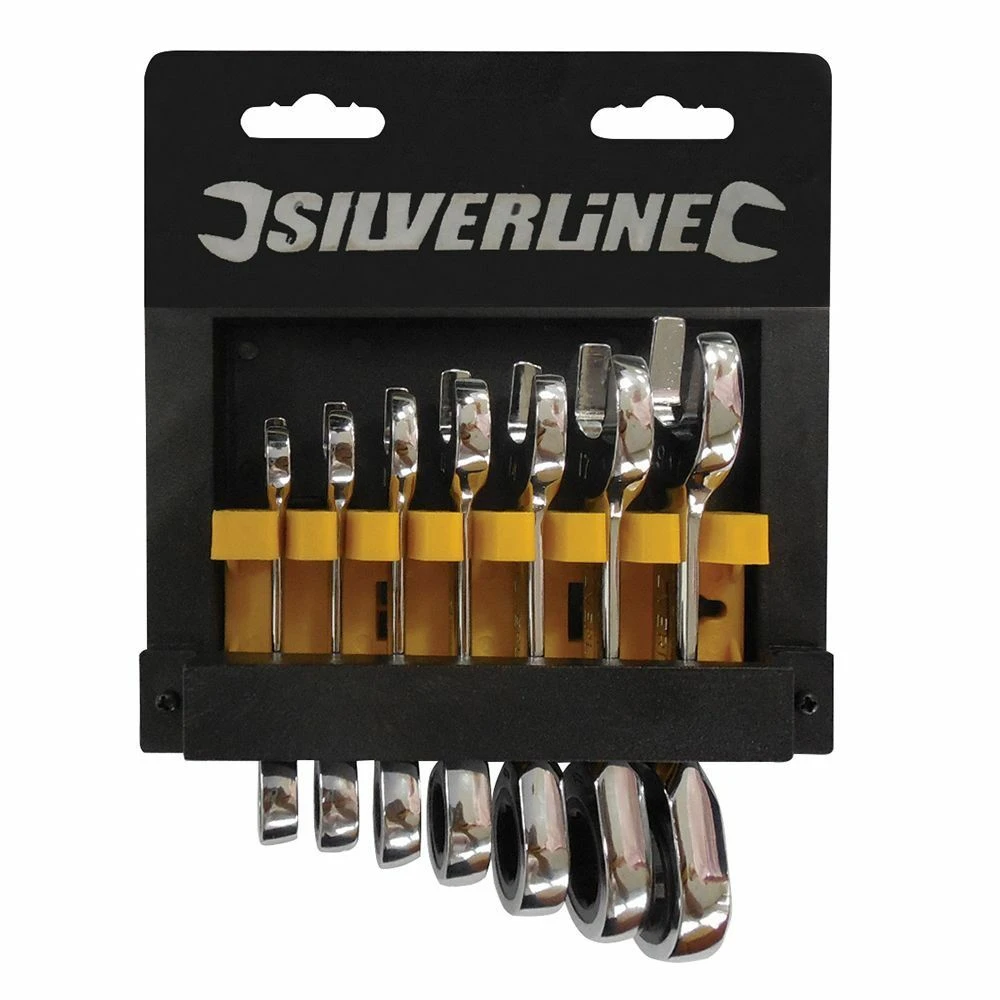Silverline Stubby Ratchet Spanner Set 7 Piece (8-19mm) 1 Silverline Stubby Ratchet Spanner Set 7 Piece (8-19mm)