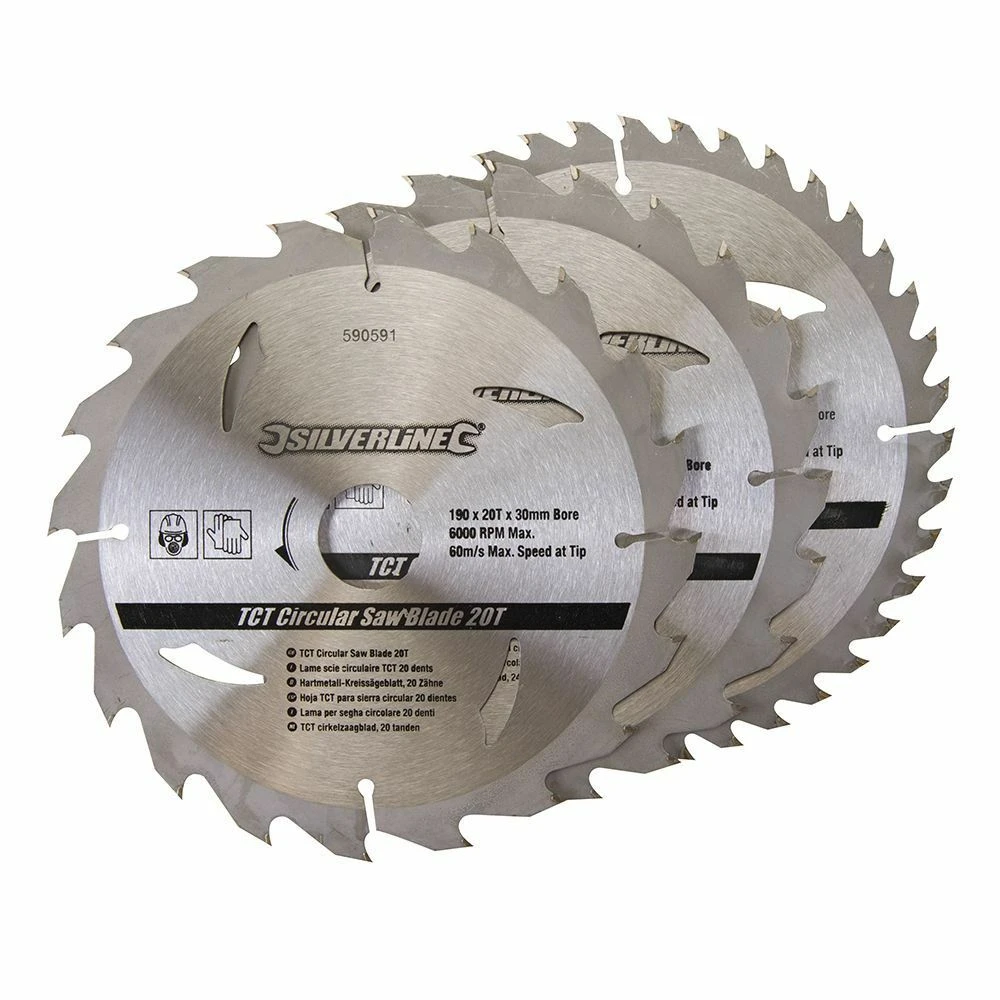 Silverline TCT Circular Saw Blade TRIPLE PACK 190 X 30mm (20, 24 & 40 Teeth) 1 Silverline TCT Circular Saw Blade TRIPLE PACK 190 X 30mm (20, 24 & 40 Teeth)