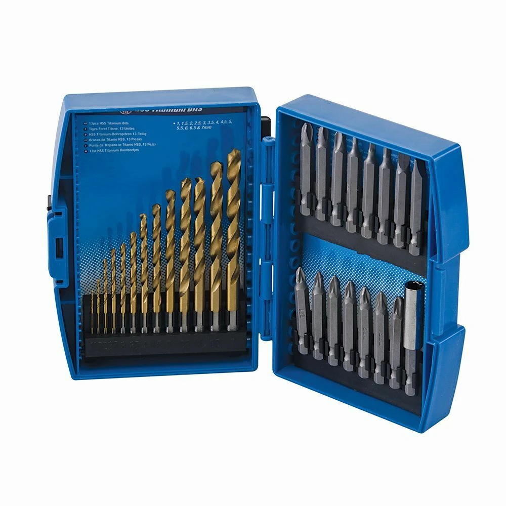 Silverline Titanium-Coated HSS Drill Bit & CRV Screwdriver Bit Set 29 Piece 1 Silverline Titanium-Coated HSS Drill Bit & CRV Screwdriver Bit Set 29 Piece